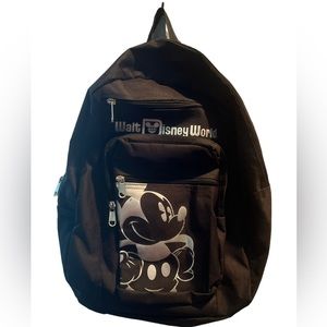Walt Disney World Disneyland Backpack Black Silver Mickey Mouse Vintage WDW Logo
